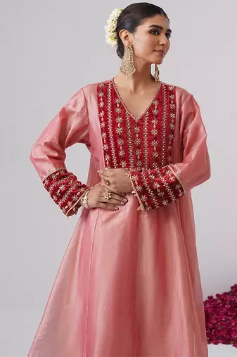 Pink embroidered silk kurta set
