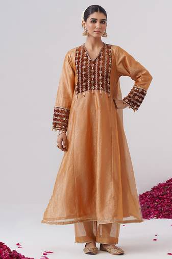 Orange embroidered silk kurta set