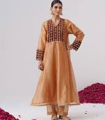 Orange embroidered silk kurta set