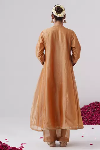 Orange embroidered silk kurta set