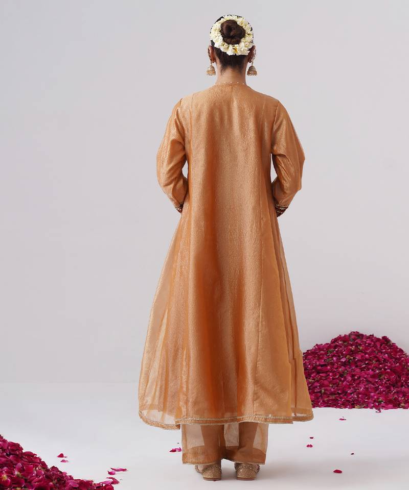 Orange embroidered silk kurta set
