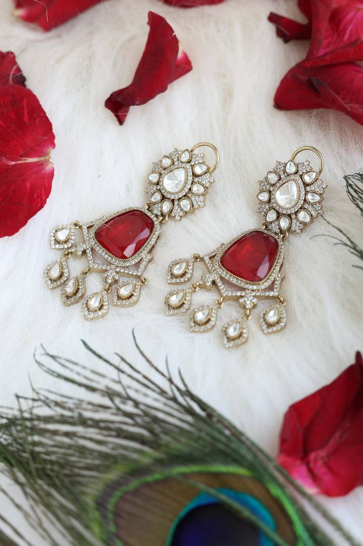 Red & gold statement earrings