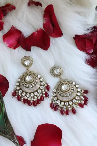 Maroon bead chandbali earrings