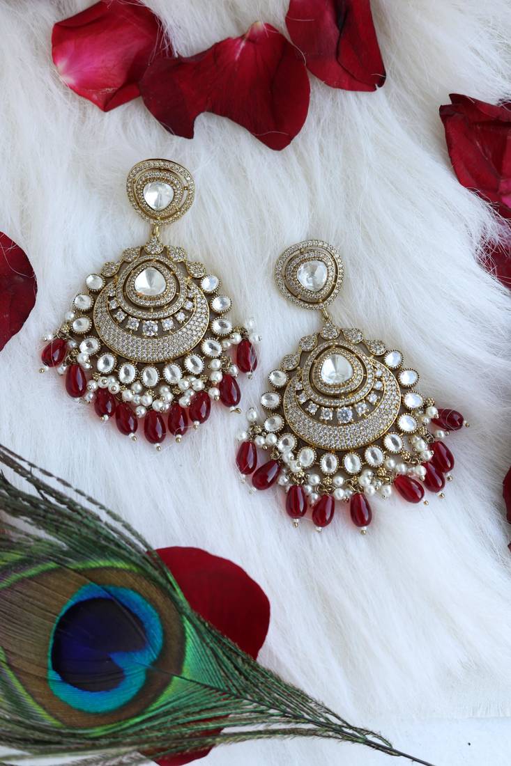 Maroon bead chandbali earrings