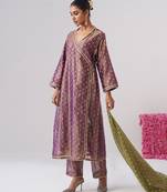 Purple embroidered silk kurta set
