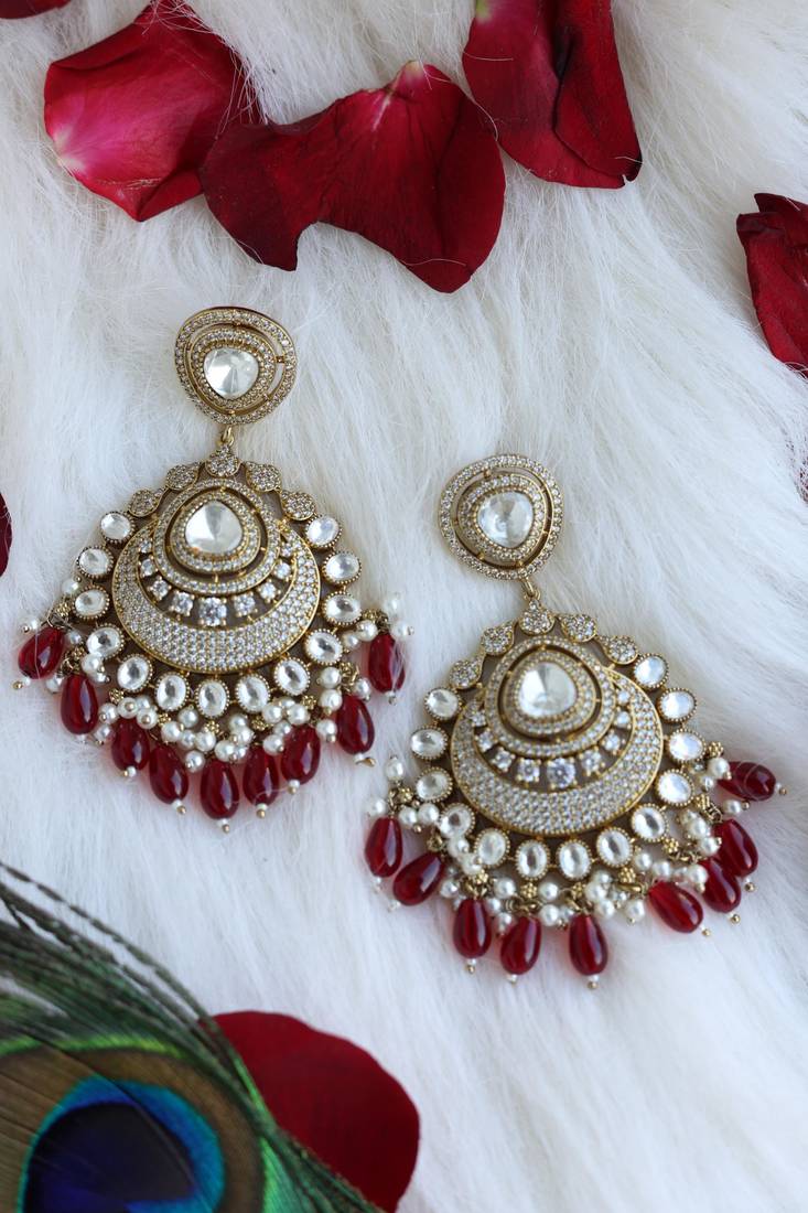 Maroon bead chandbali earrings