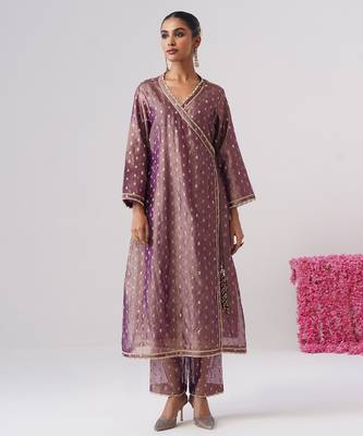 Purple embroidered silk kurta set 2