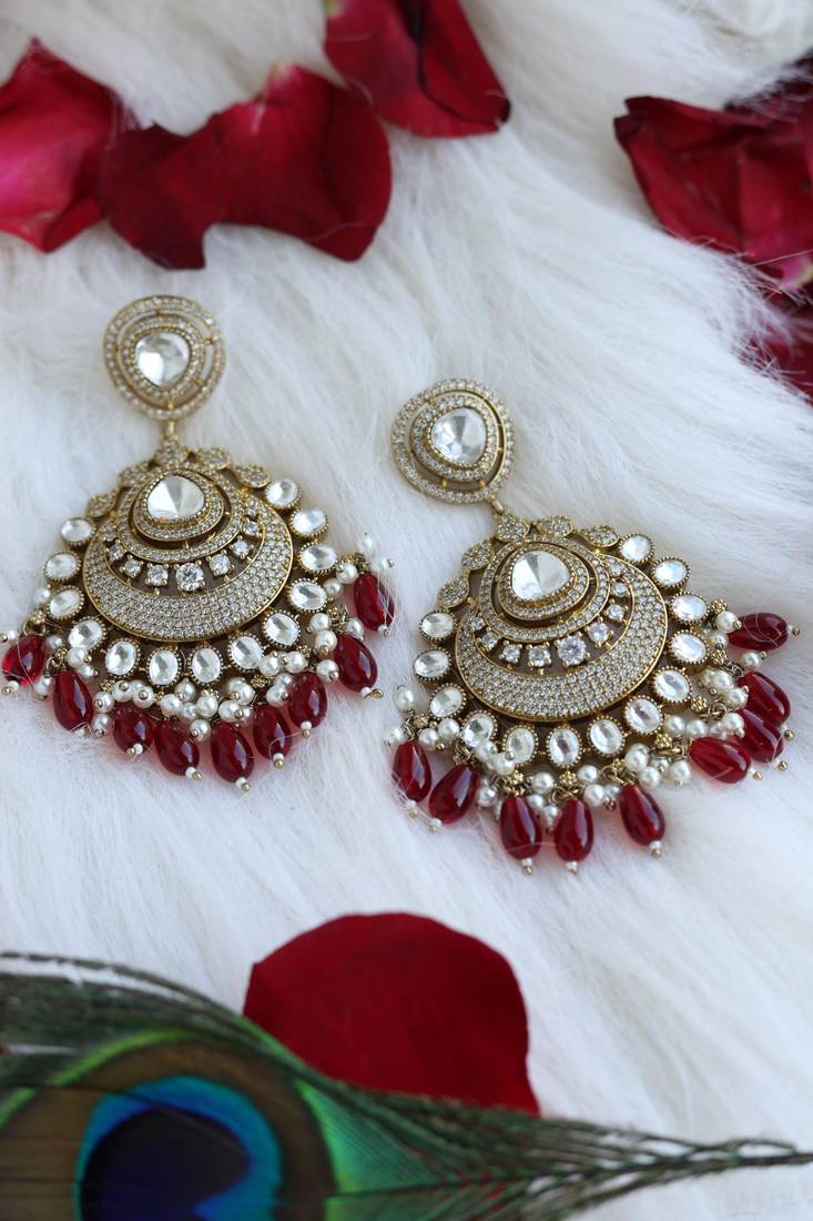 Maroon bead chandbali earrings