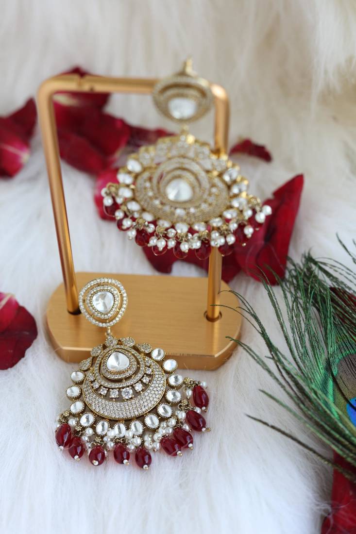 Maroon bead chandbali earrings