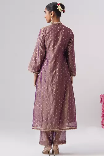 Purple embroidered silk kurta set