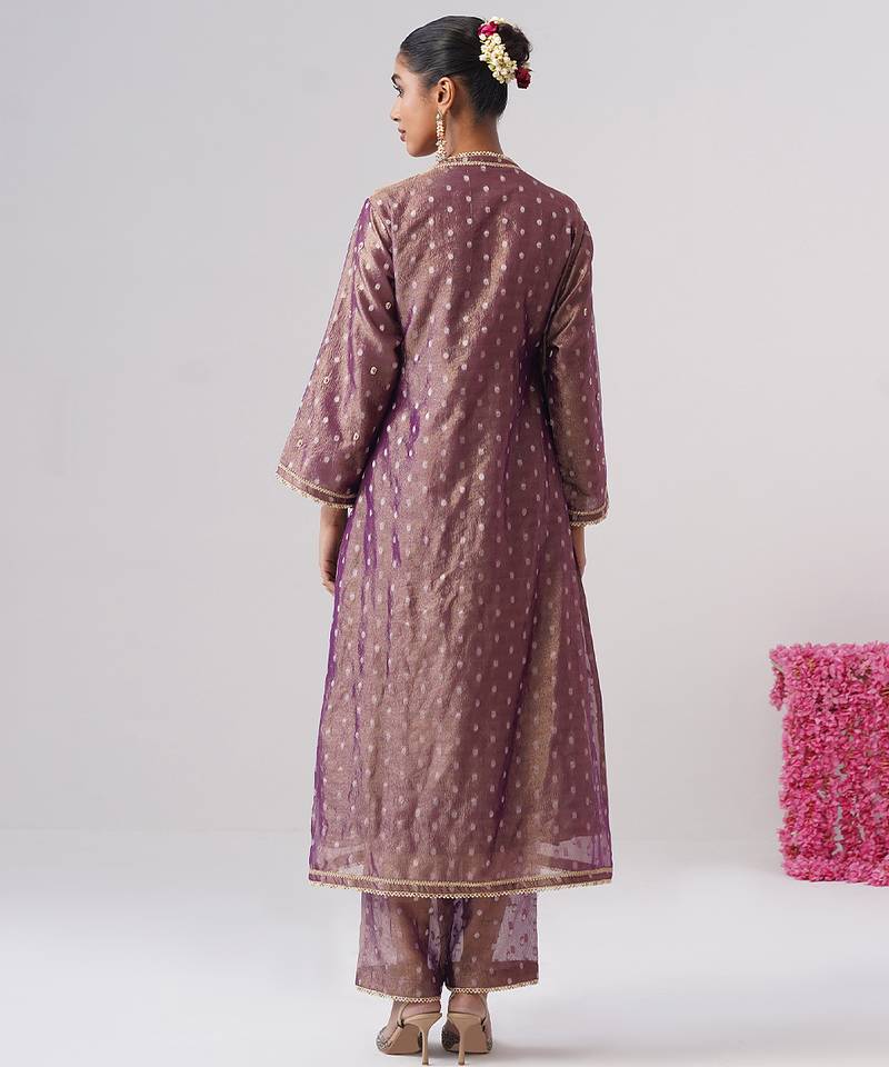 Purple embroidered silk kurta set