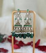 Green & pearl jhumka earrings