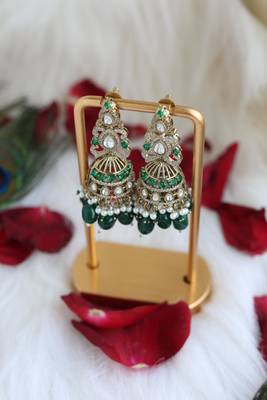 Green & pearl jhumka earrings 2