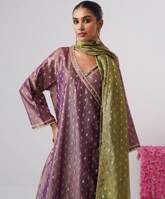 Purple embroidered silk kurta set 5