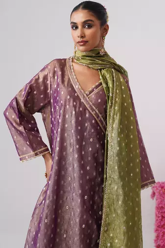 Purple embroidered silk kurta set