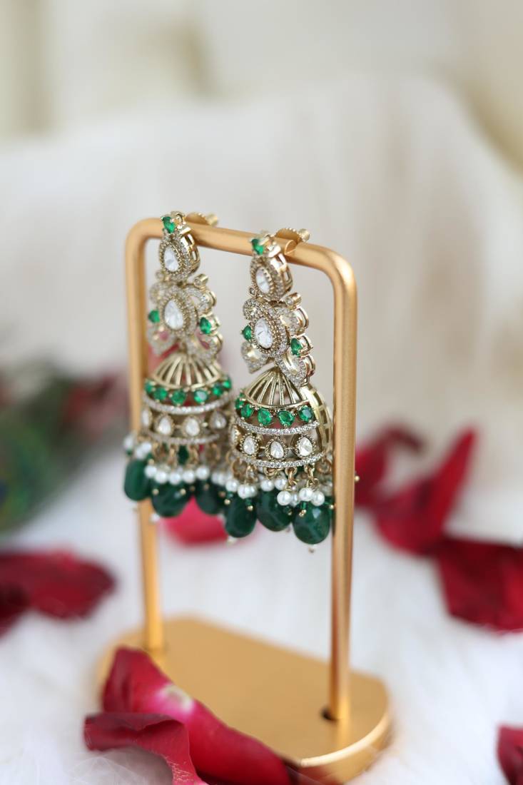 Green & pearl jhumka earrings