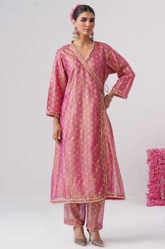 Pink embroidered silk kurta set