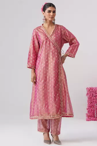Pink embroidered silk kurta set