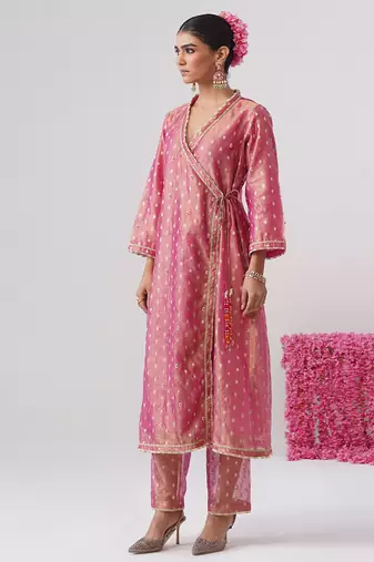 Pink embroidered silk kurta set