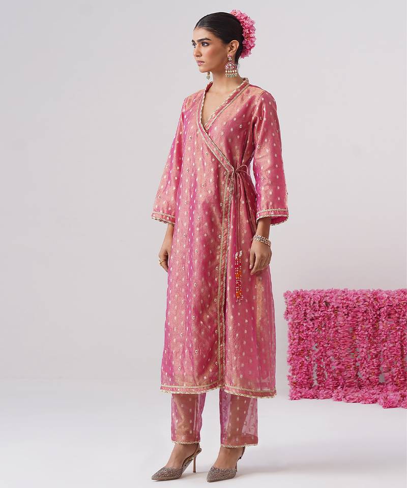 Pink embroidered silk kurta set