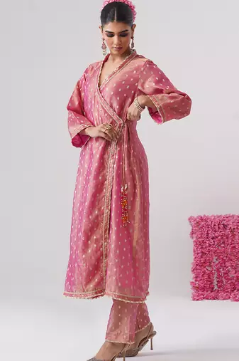 Pink embroidered silk kurta set