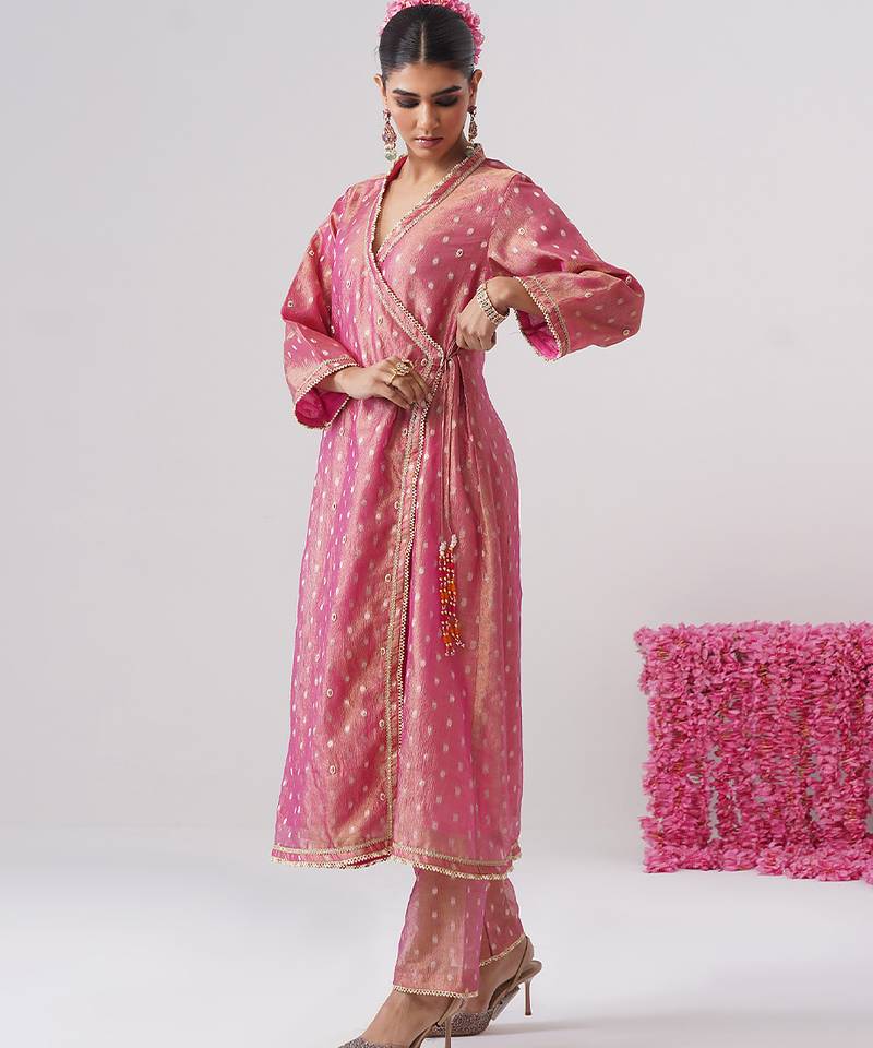 Pink embroidered silk kurta set