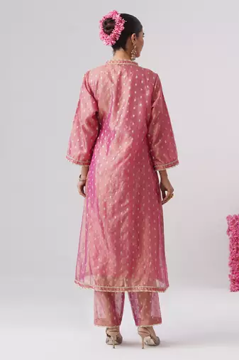 Pink embroidered silk kurta set