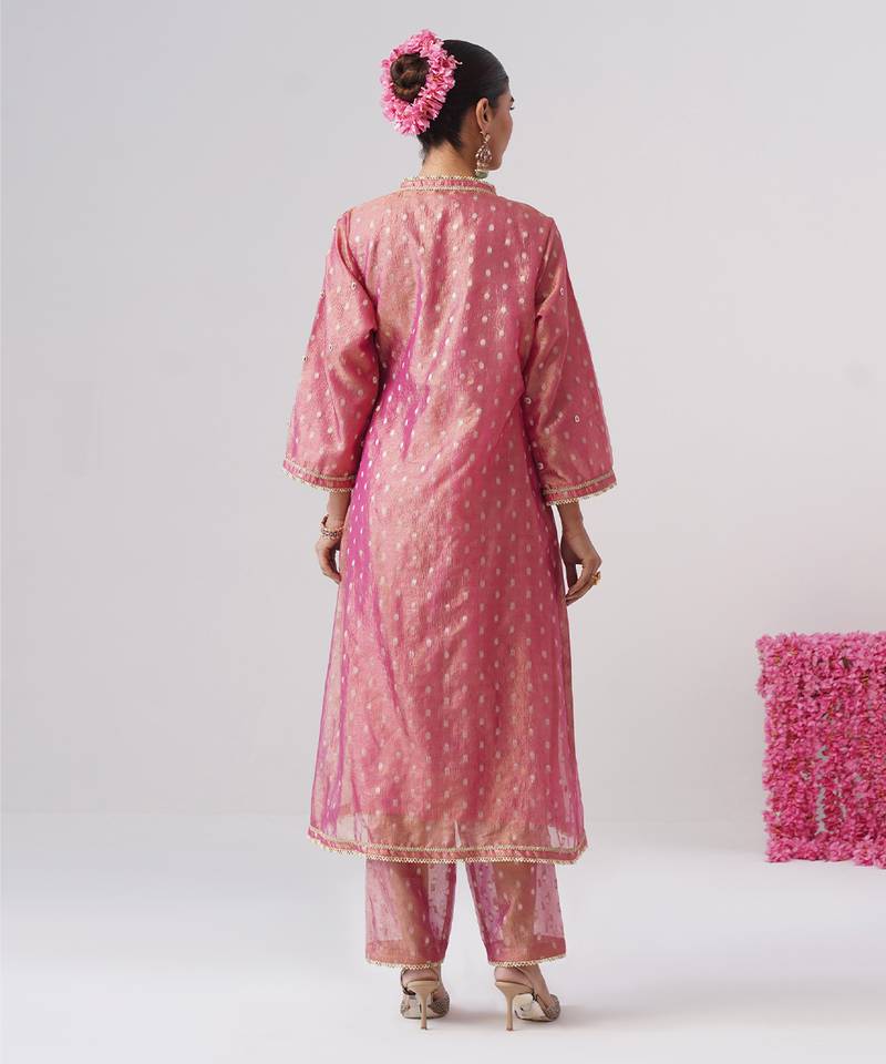 Pink embroidered silk kurta set