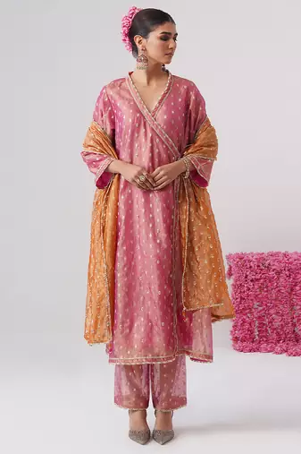 Pink embroidered silk kurta set