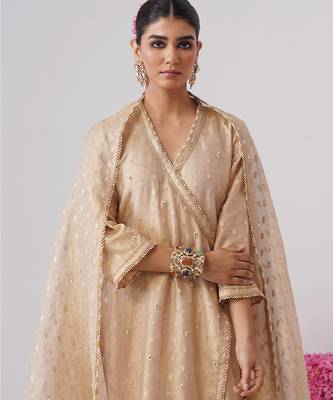 Gold embroidered silk kurta set 1