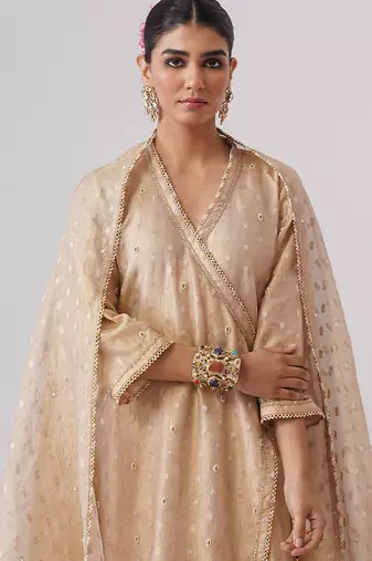 Gold embroidered silk kurta set