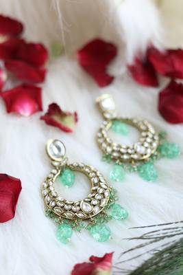 Mint green kundan earrings 2
