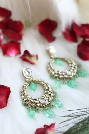 Mint green kundan earrings