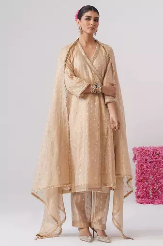 Gold embroidered silk kurta set