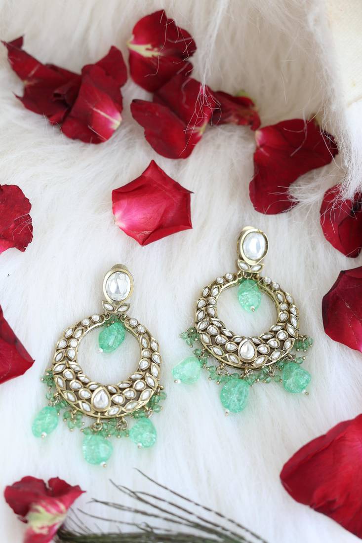Mint green kundan earrings