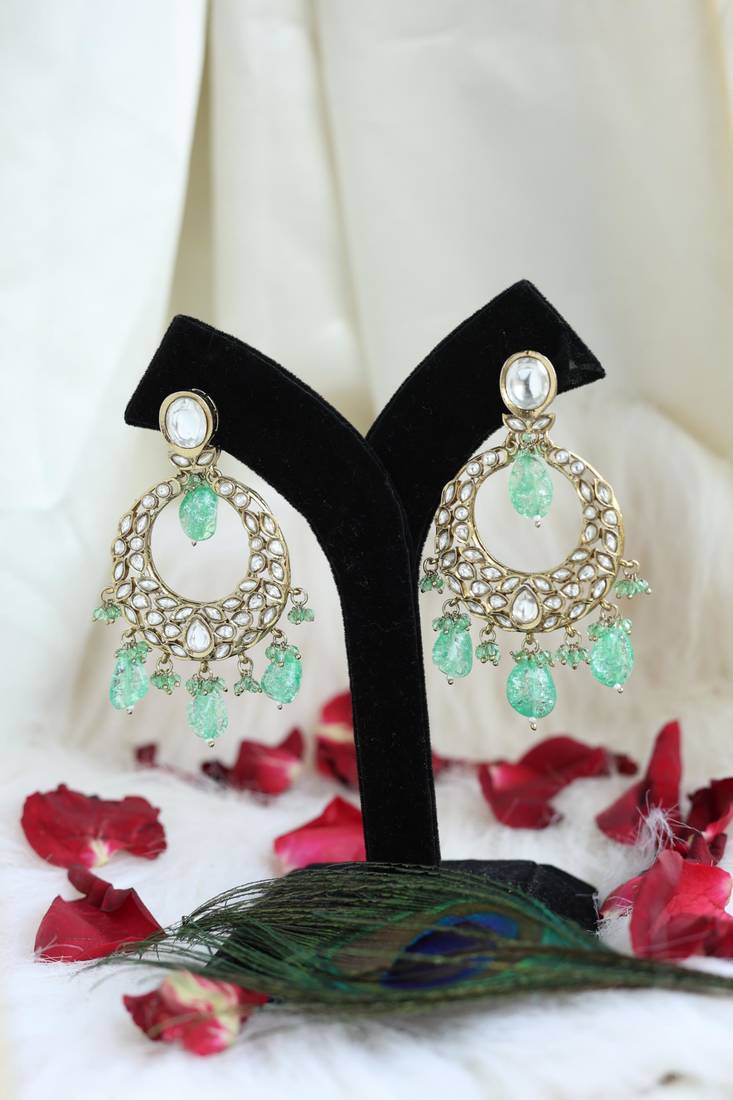 Mint green kundan earrings