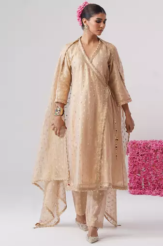 Gold embroidered silk kurta set