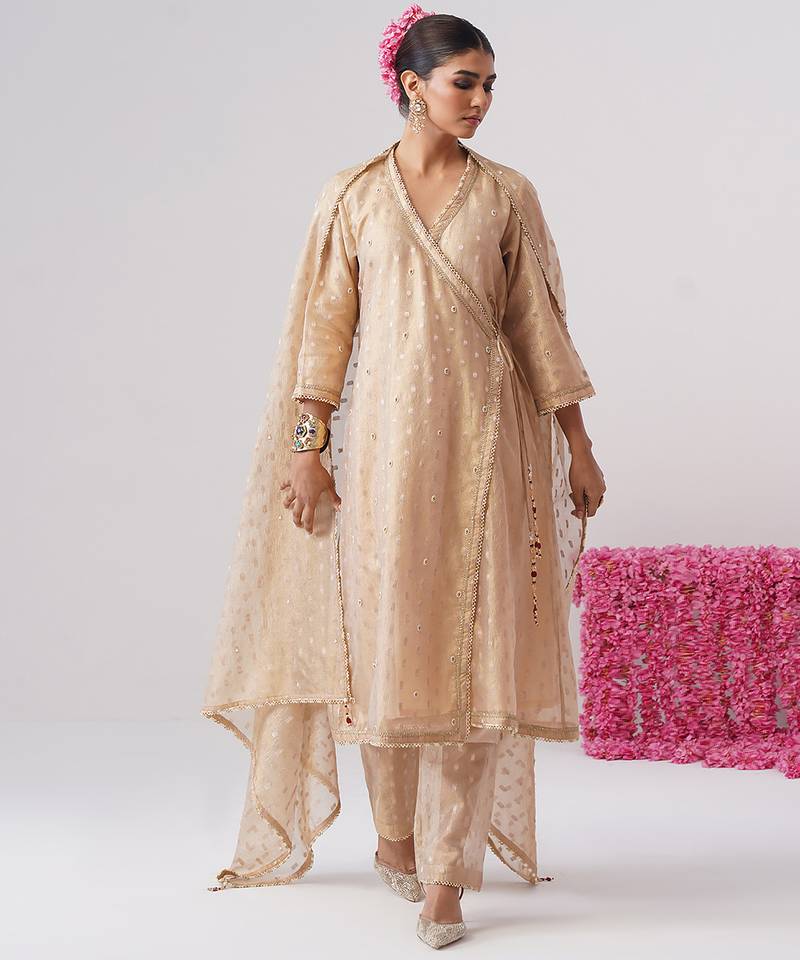 Gold embroidered silk kurta set