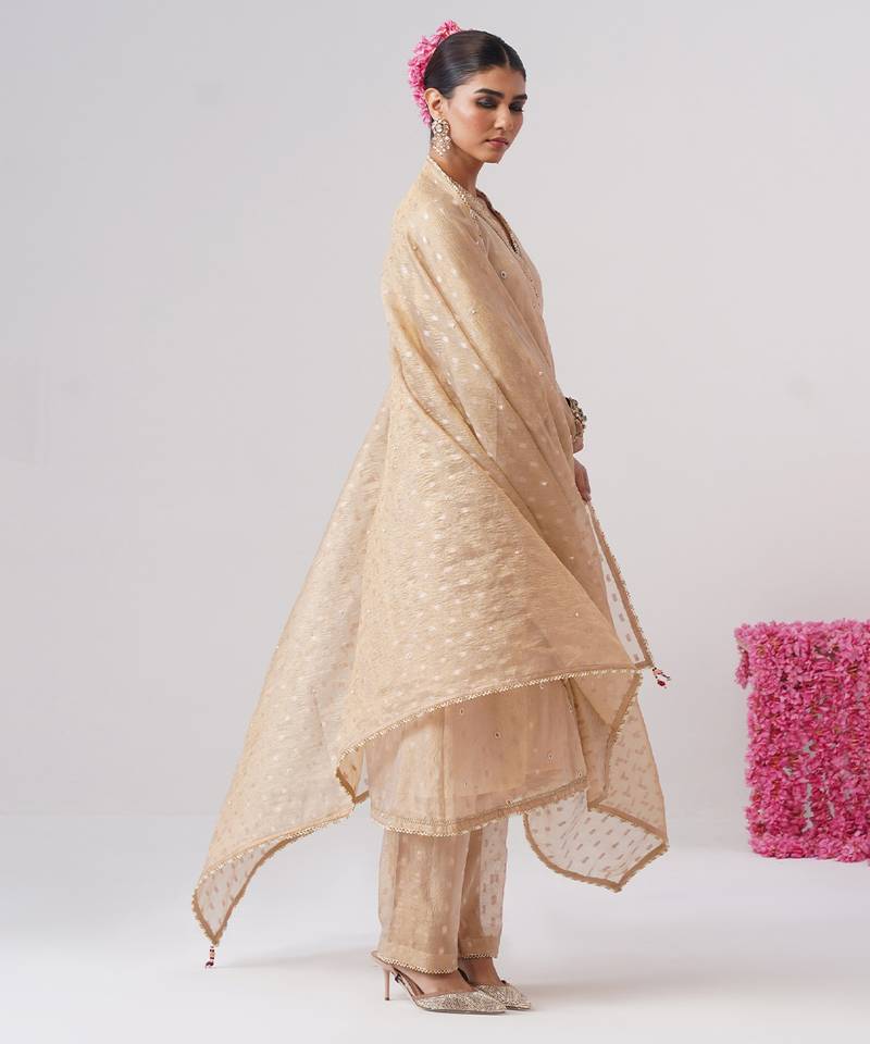 Gold embroidered silk kurta set
