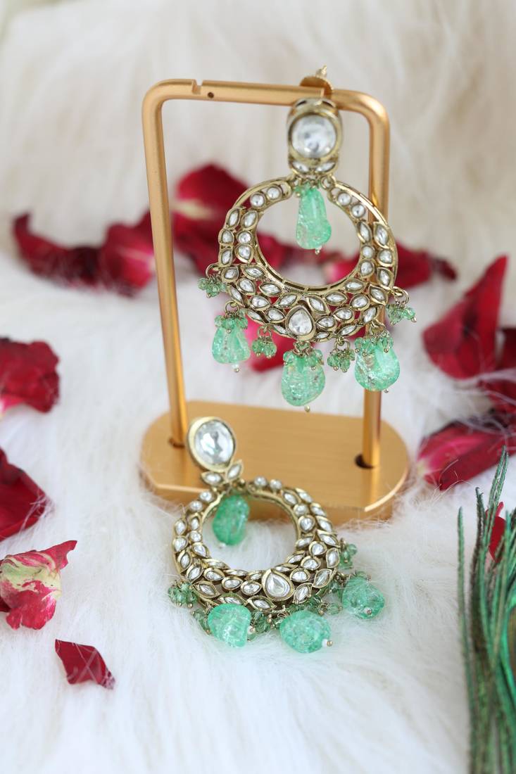 Mint green kundan earrings