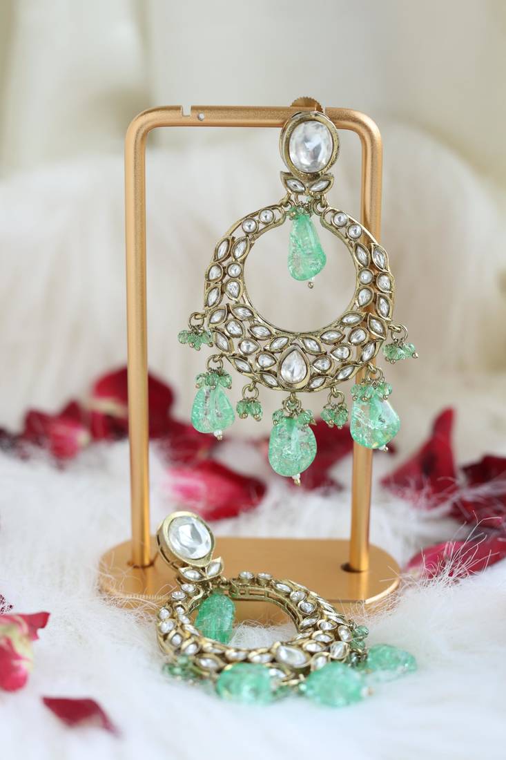 Mint green kundan earrings