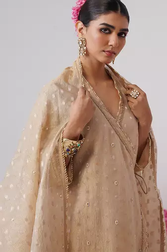 Gold embroidered silk kurta set