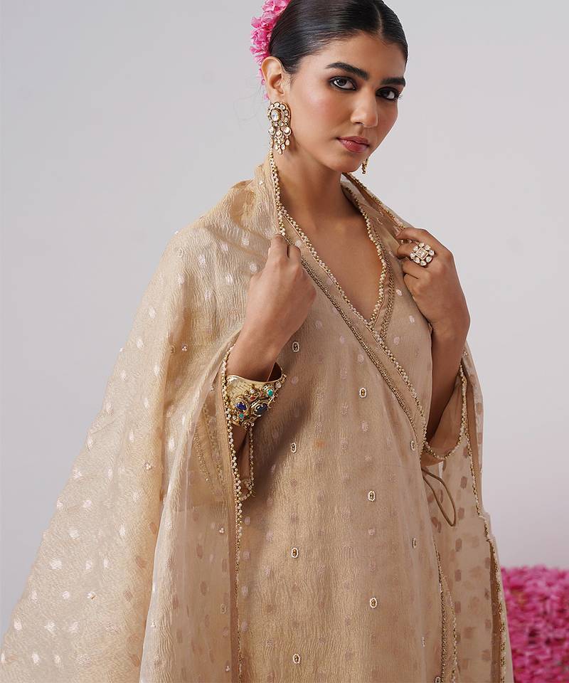 Gold embroidered silk kurta set