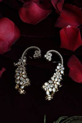 White kundan floral ear cuffs 1