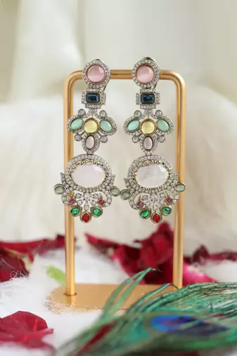 Pastel geometric tiered earrings