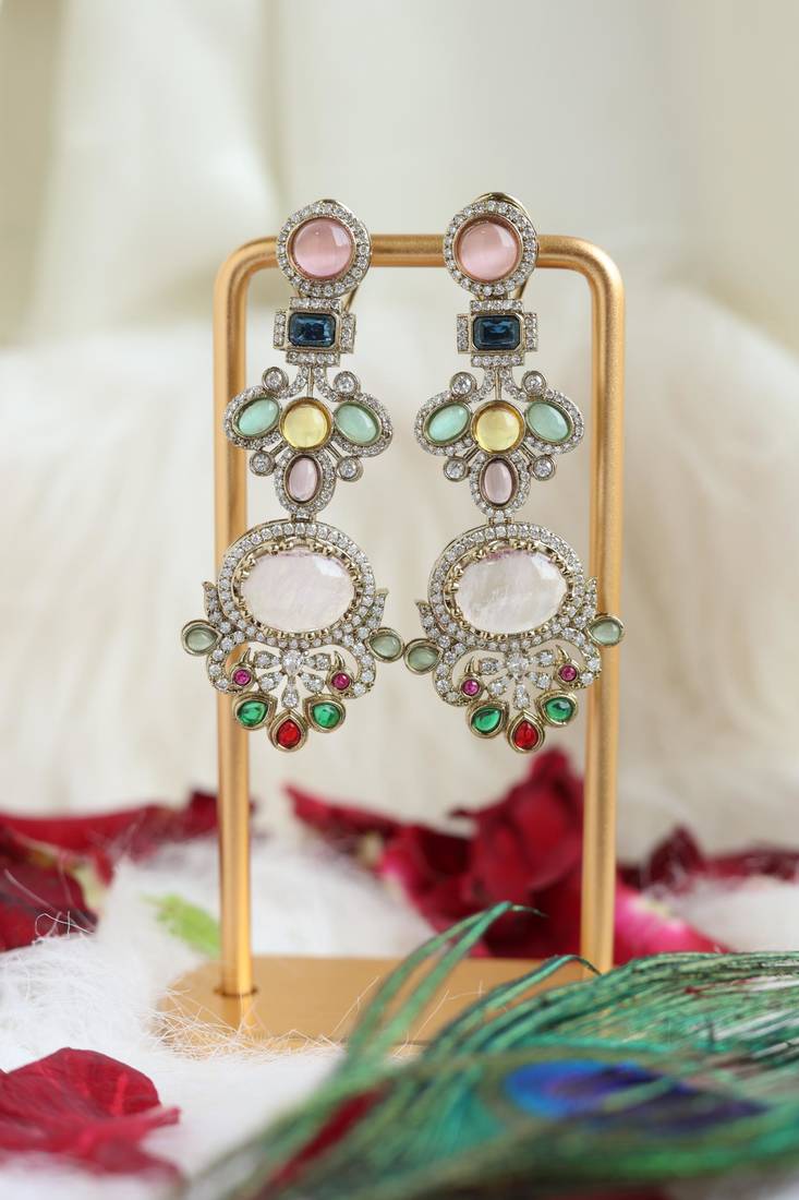 Pastel geometric tiered earrings