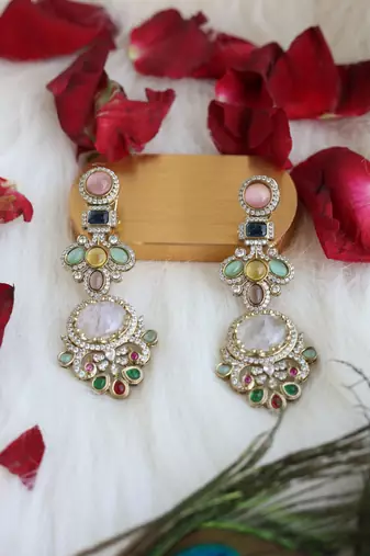 Pastel geometric tiered earrings