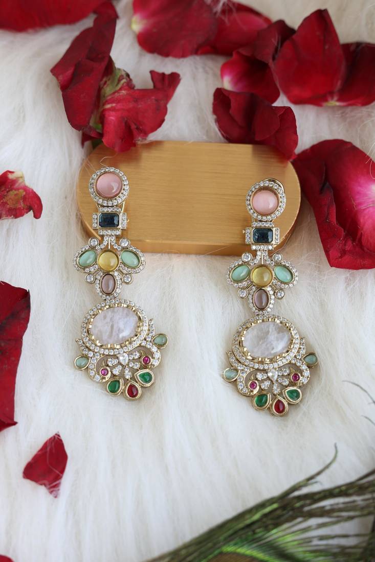 Pastel geometric tiered earrings