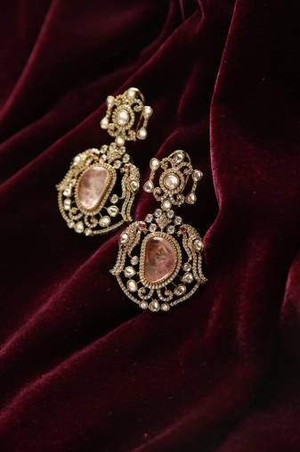 Peach stone drop earrings