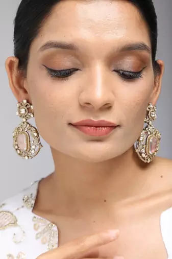 Peach stone drop earrings